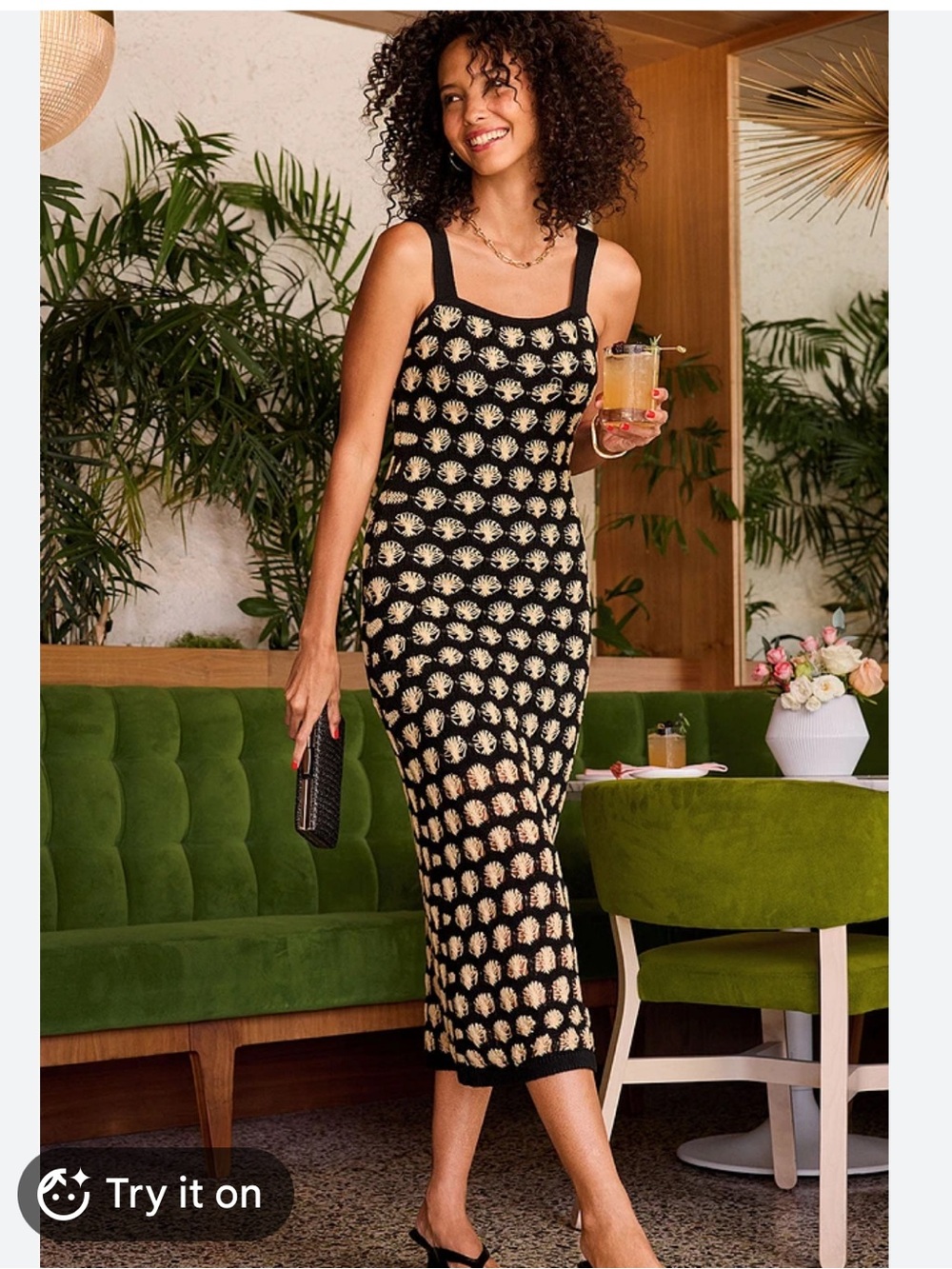 Evereve Anastasia Crochet Dress MiDi Sundress Size Small New Tan & Black - Picture 7 of 7